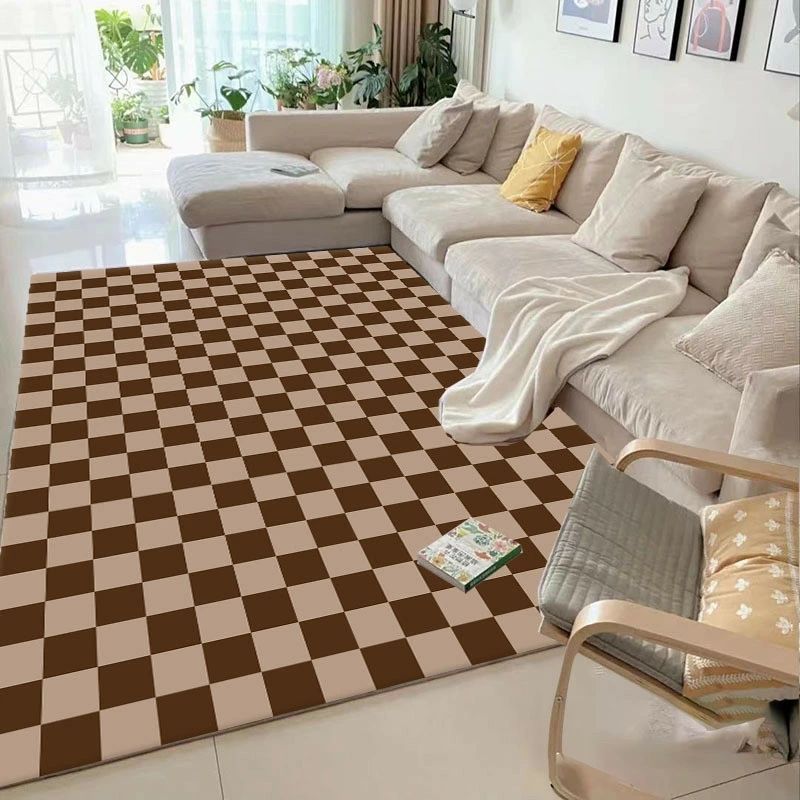 人気がある 今年の新品 チェッカーボードラグ 洗える160*250cmラグマット シンプルな黒と白のチェック柄　マット ラグカーペット　ジオメトリ 北欧 カーペット しゃれ　オールシーズン可 洗えるラ