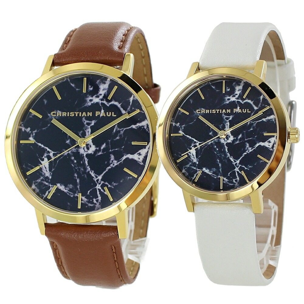クリスチャンポール ペアウォッチ 腕時計 手表 カップル ペア プレゼント ペア腕時計 夫婦 両親 ギフト おしゃれ シンプル 時計 革ベルト ブラウン ホワイト 記念日 ポイント消化