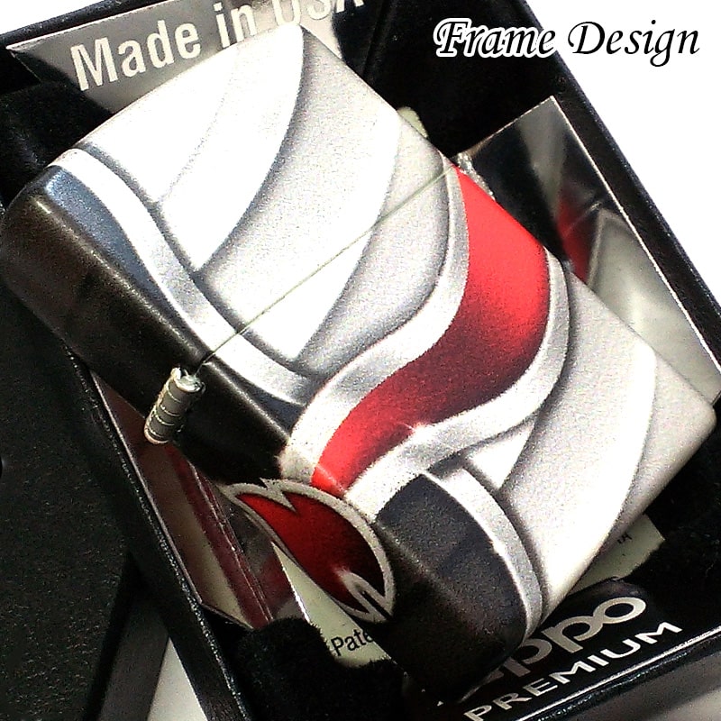 ZIPPO ライター フレームデザイン かっこいい 炎 メンズ グレー ジッポ プリント 全面加工 FLAME DESIGN おしゃれ レッド 男性 ギフト プレゼント