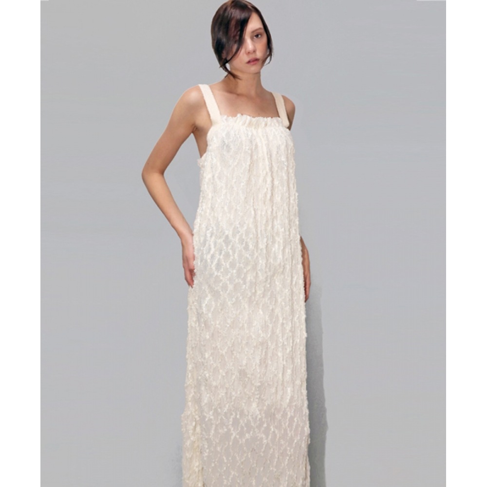 DAMAGE MNEMONIC しわパールナシアイボリードレス_ Pleats Pearl IV dress