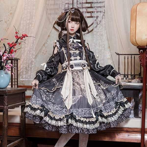 即納 ロリータ ワンピース ゴスロリ Aライン Lolita リボン レディース コスチューム 衣装 かわいい フリル 仮装 パーティ 髪飾り イベント