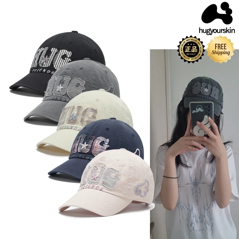 25SSACC04 HUG friends cap 立体刺繍 ベースボール帽 韓国 春夏 かわいい 小顔見え 日差し対策 サイズ調節 トレンド コーデ提案 ジャケット パーカー 人気 ストリート 軽量