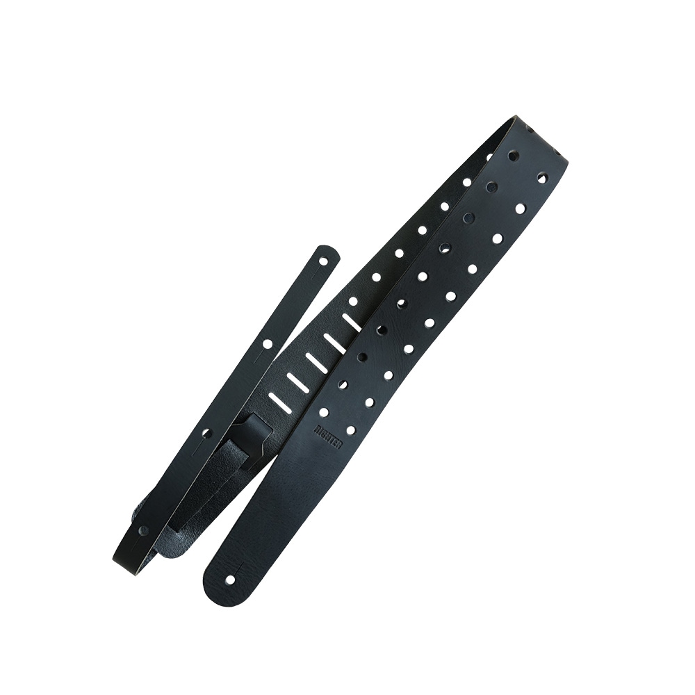 Richterシリーズ 本革 牛革ギターストラップ パンチングストラップ RAW II Punchシリーズ 1656 Black perforation オイルタンニング牛革 幅広6cm