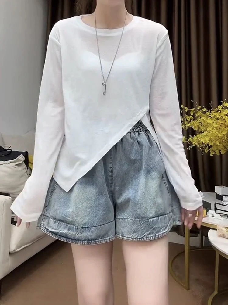 夏用の薄手でゆったりとしたスリムなハイウエストのプラスサイズのレディース デニム ショートパンツカジュアルなワイド レッグ ショートパンツ