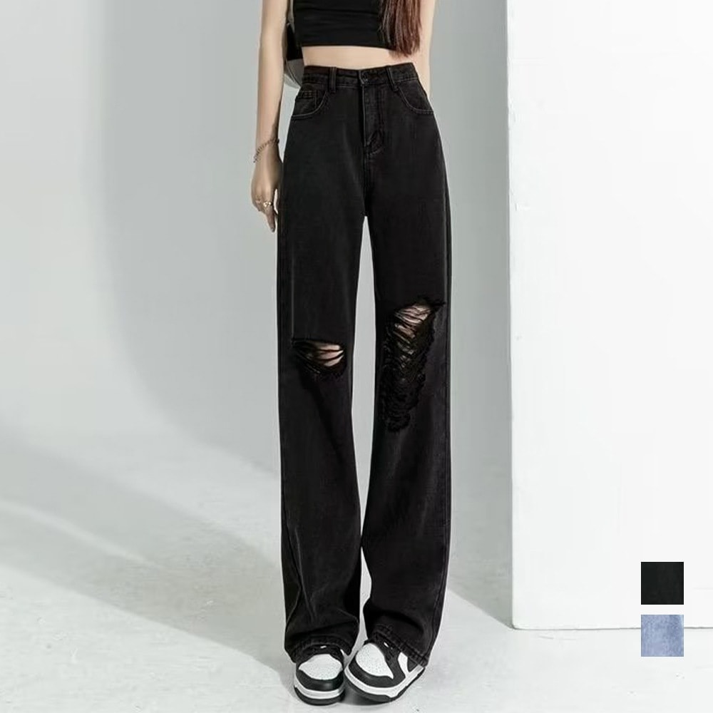 国内即納 カットダメージ デニムパンツ ストリート 80YGEF-001