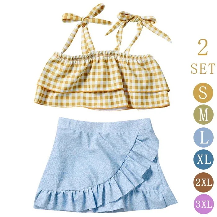 【20点セット】メガ割キッズ 水着 女の子 チェック柄 バストフリル セパレート 水着 2点セット 赤ちゃん 子供 女の子 女子　70cm 80cm 90cm 100cm 110cm 120cm 13