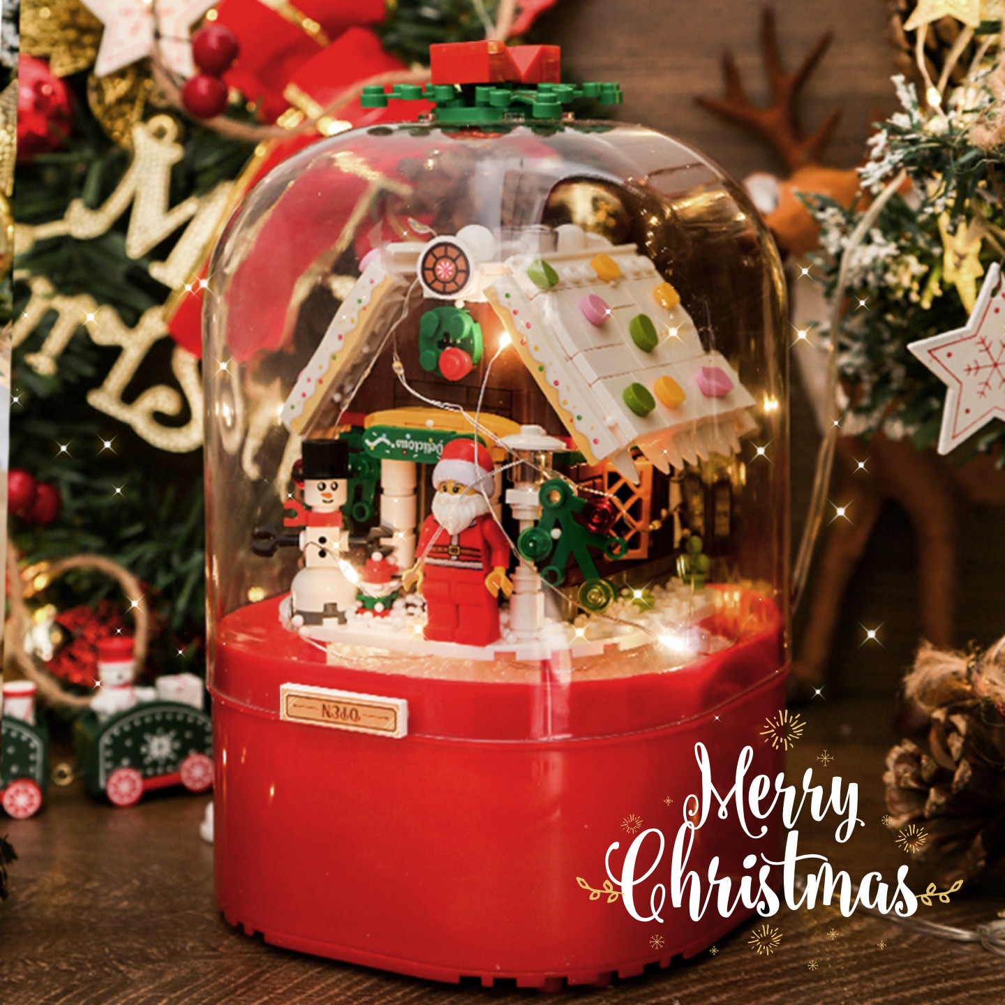 クリスマス 積み木 回転式オルゴール クリエイティブ ギフトボックス 子供のおもちゃ 女の子 男の子 装飾 小