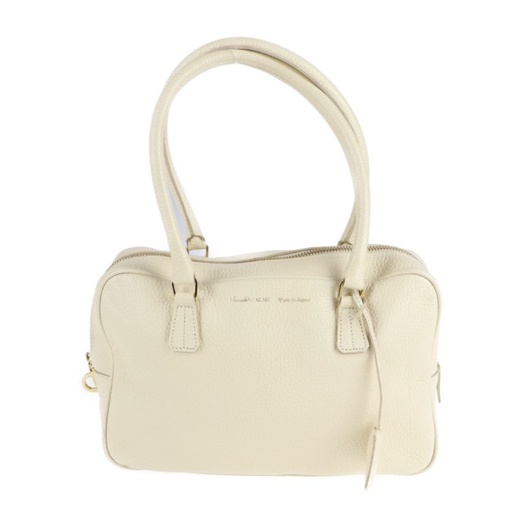 超美品 ADMJ エーディーエムジェイ ミニボストン ハンドバッグ レザー アイボリー系 ゴールド金具 ショルダーバッグ 鍵付き【本物保証】ハンドバッグ