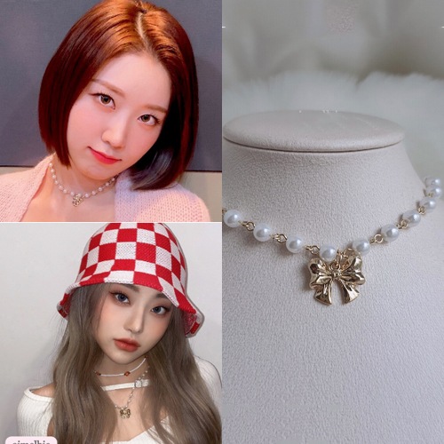 [ビリーション着用ネックレスチョーカー] Adorable Ribbon Pearl Choker Necklace 韓国人気アイドルアクセサリー 韓国ファッションスタイル