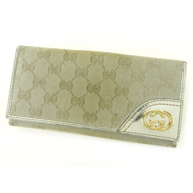 長財布 Wホック GGキャンバス インターロッキングG シルバー ゴールド 中古