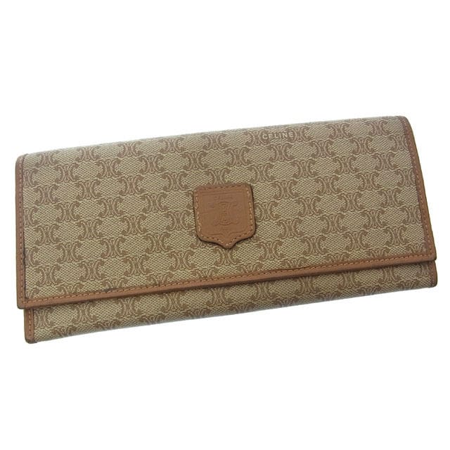 長財布 ファスナー 二つ折り マカダム ベージュ ライトブラウン 中古