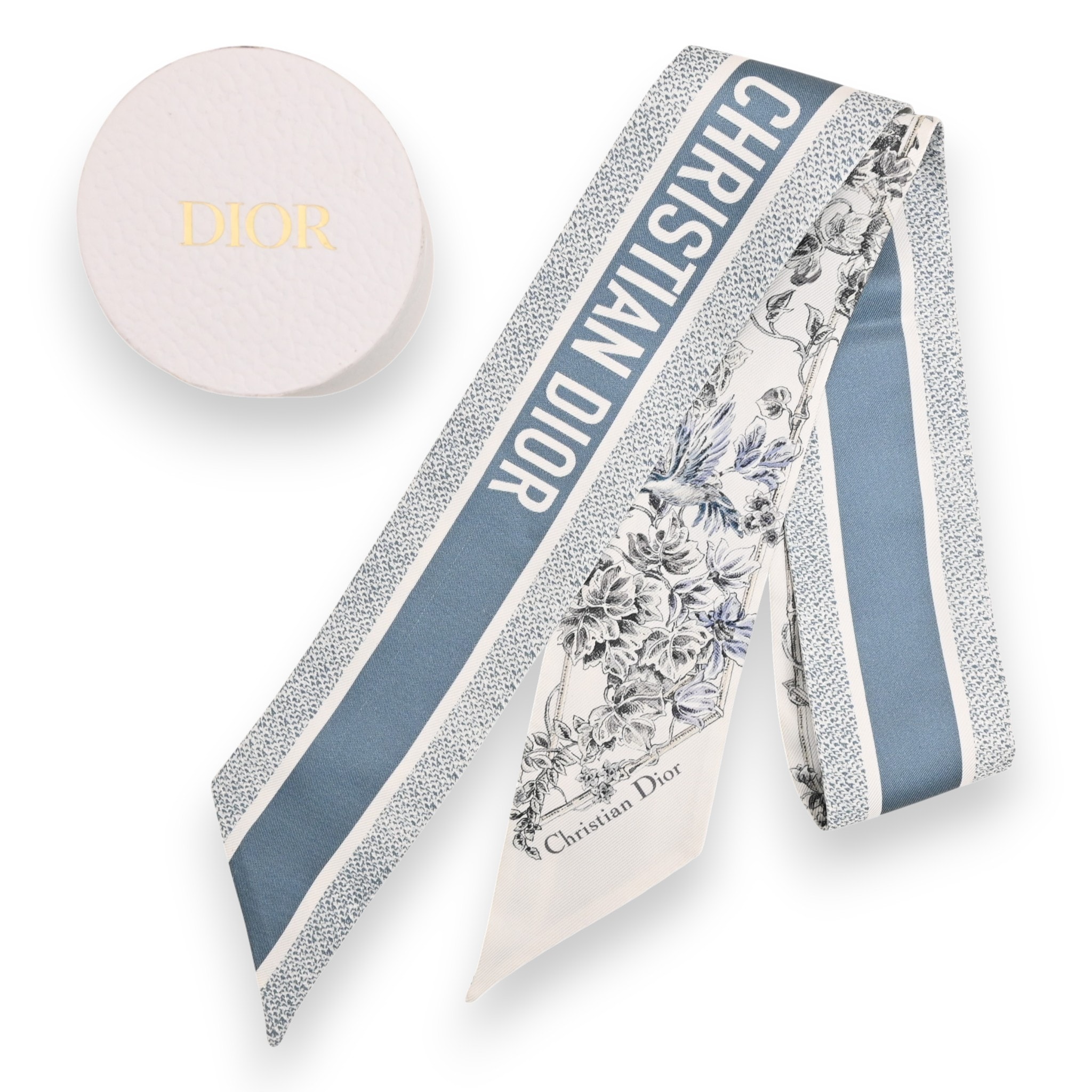 ディオール ミッツァ スカーフ シルク ホワイト×ブルー Aランク di7816fe