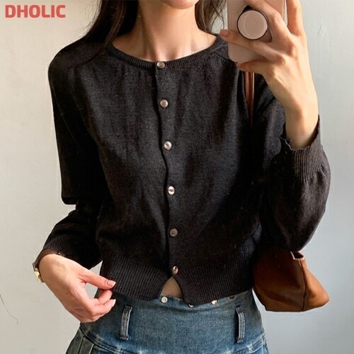 リネン混ベーシックラグランカーディガン