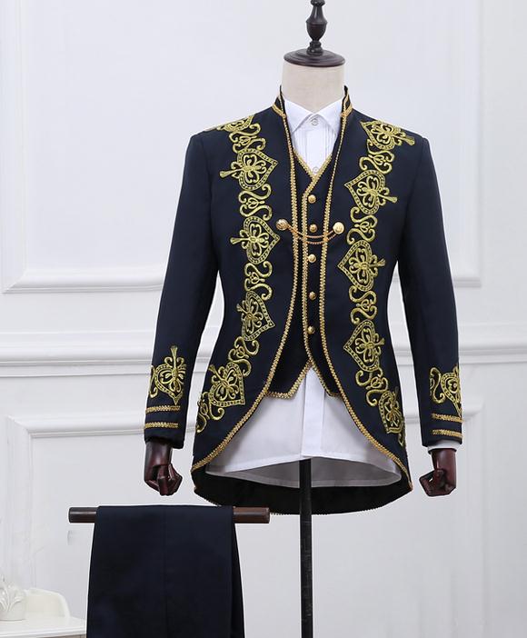 2色入荷　メンズ　スーツ　スーツセット　上下セット　タキシード　メンズ タキシード　刺繍　演出服 華麗な王族服 王子様 ヨーロッパ風 復古風 コスプレ衣装　宮廷服 0103