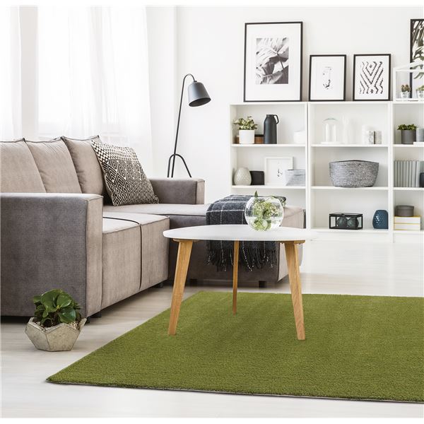 ラグマット/絨毯 [約140x200cm グリーン] ホットカーペット対応 『ロブ』 プレーベル