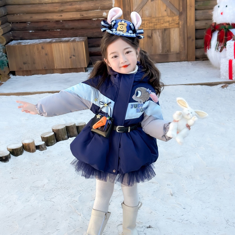 おしゃれな女の子ロリータダウンジャケット年服冬服洋風厚手子供紗スカートジュディウサギ綿入れコート