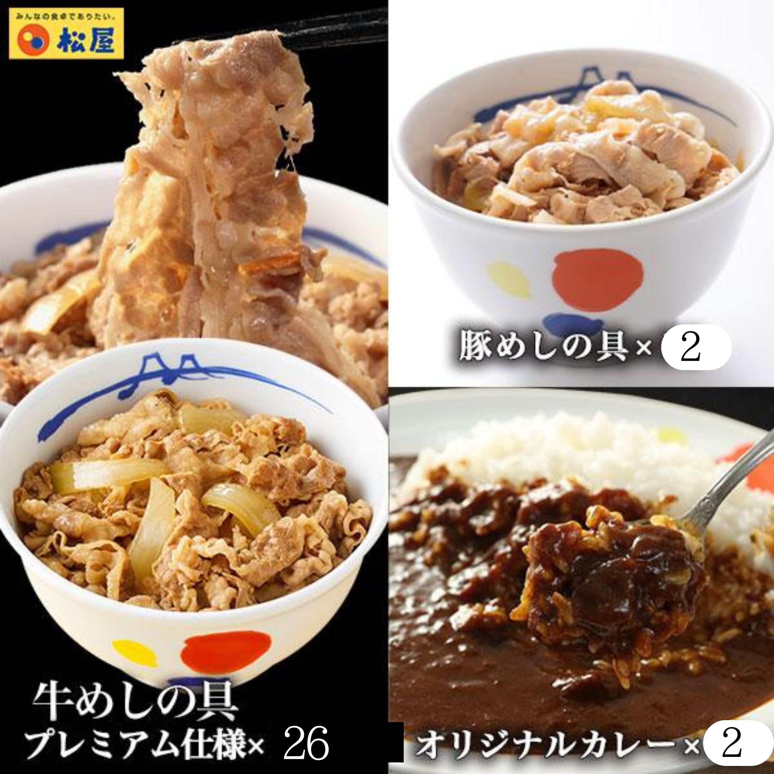 牛丼 牛豚カレー盛り合わせ（プレミアム仕様牛めし26個 豚めし2個 カレー2個） 牛丼　豚丼 カレー 辛口 冷凍食品