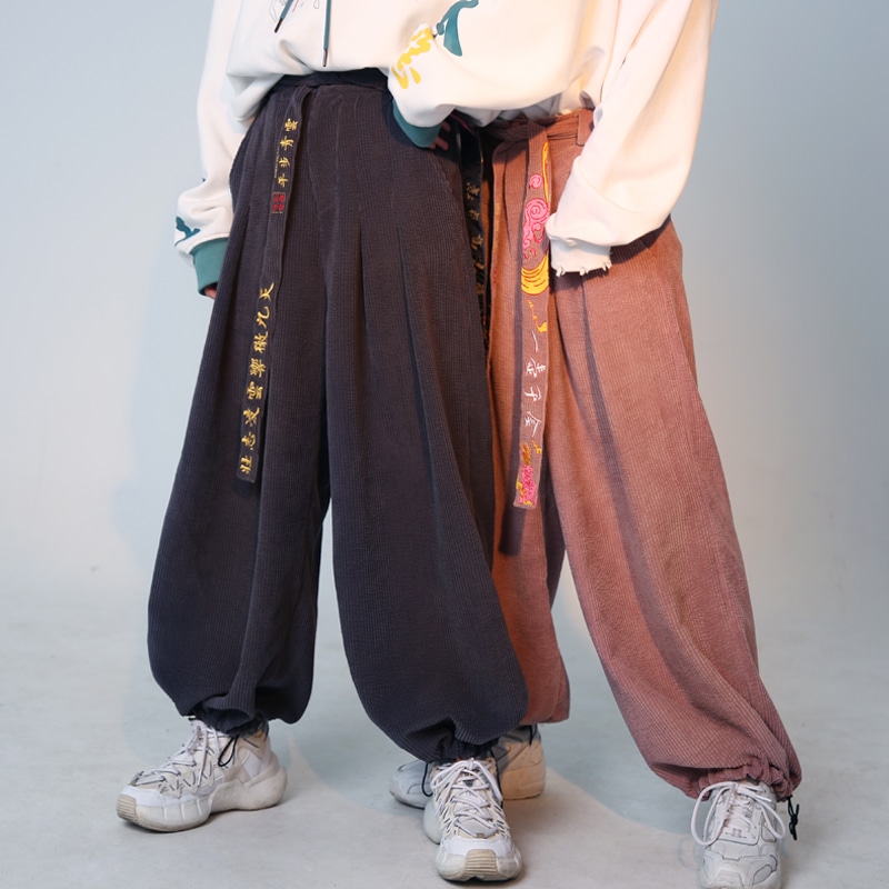 チャイナ風パンツ カーゴパンツ コーデュロイパンツ サルエルパンツ コーデュロイワイドパンツ 刺繍 男女兼用 メンズ レディース 中華風