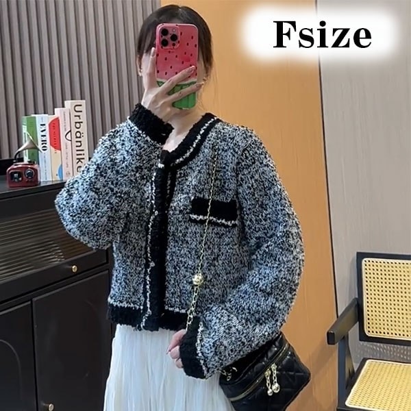 カーディガン レディース 秋 冬 トップス セーター ショート丈 長袖 ラウンドネック 前開き ボタン ノーカラー