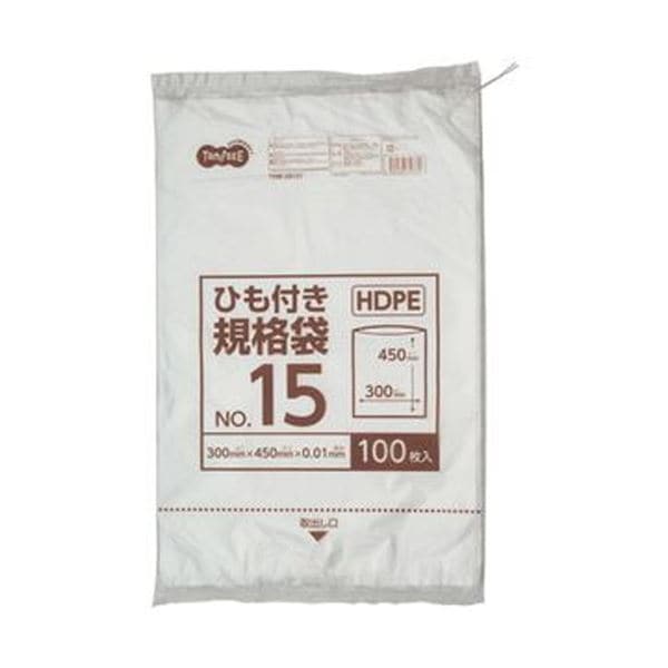（まとめ）TANOSEE HDPE規格袋 紐あり15号 ヨコ300タテ450厚み0.01mm 1パック（100枚）50セット