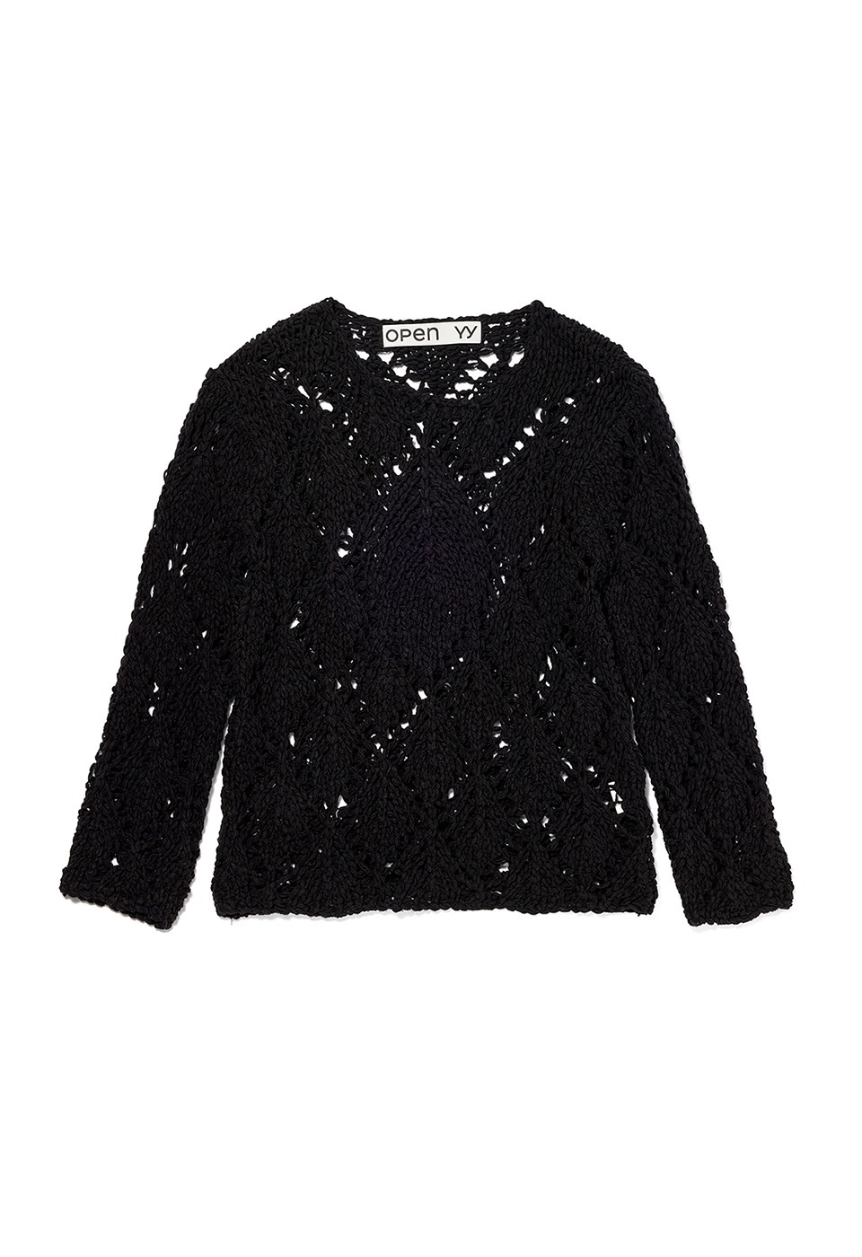 【OPEN Yy】 COTTON ARGYLE POINTELLE PULLOVER : BLACK