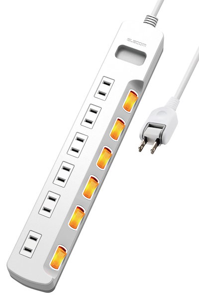 他サイト： エレコム 電源タップ 6個口 3m 雷ガード 個別スイッチ ほこりシャッター付 耐熱 PSE技術基準適合 ホワイト T-K6A-2630WHの商品画像