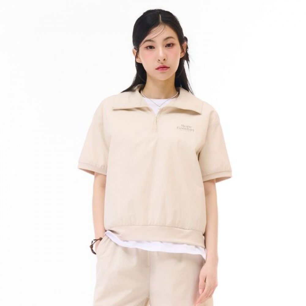 [チェースカルト] 女性用ストレッチハーフジップアップスウェットシャツ半袖Tシャツ-EBRG5873D05