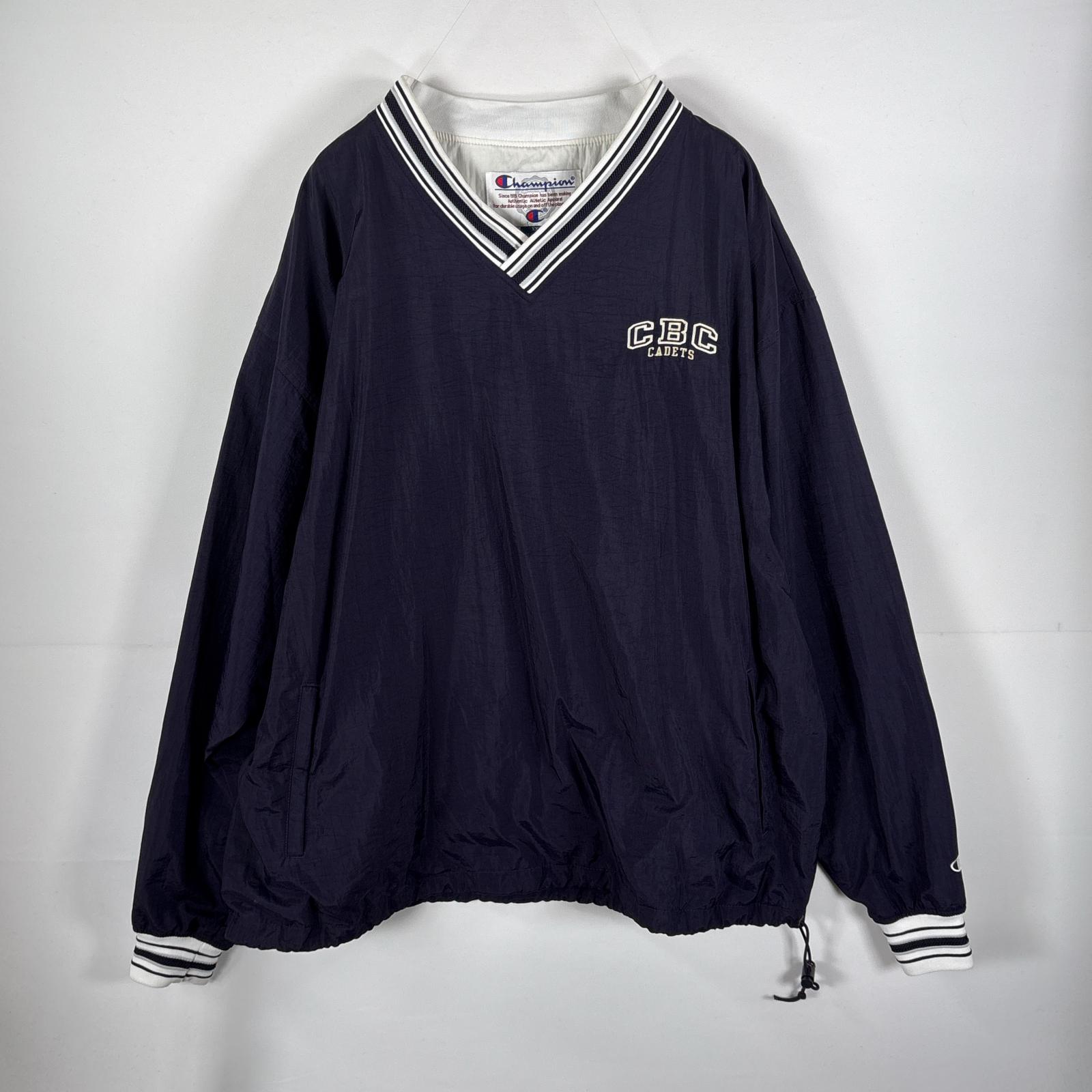 古着 ナイロンプルオーバー ワンポイント刺繍 ビッグサイズ CBC CADETS XXL ネイビー メンズ