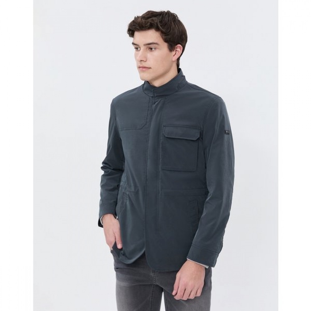 ステディセラー ネイビー ポリーミックス ポケット サファリ ジャンパー WHJU4A203N2