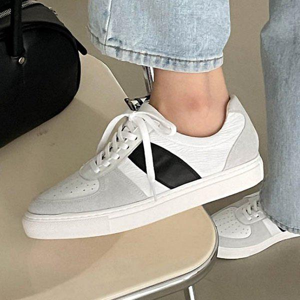 [シューズ] レザーコンビ 女性 レディース スリッポン スニーカー 3cm/2color sy3603