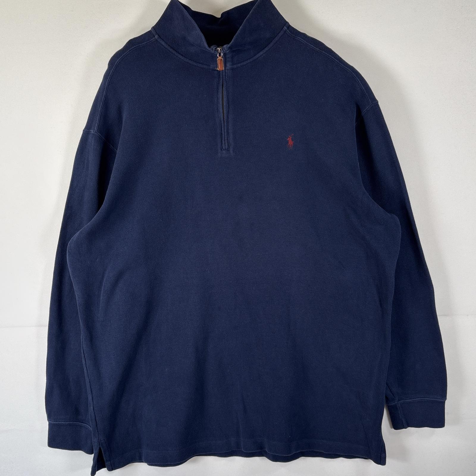 古着 ポロバイラルフローレン Polo by Ralph Lauren スウェット ハーフジップ トレーナー ワンポイントロゴ 大きいサイズ 2XLT TALL ネイビー メンズ 4,950円