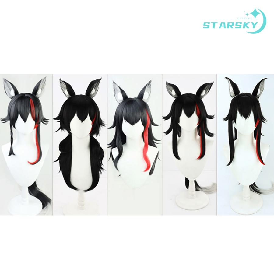 Vtuber　hololive　ホロライブ　大神ミオ ホロライブ所属 黒 赤 風　コスプレウィッグ 　コスチューム　かつら　イベント　ハロウィン