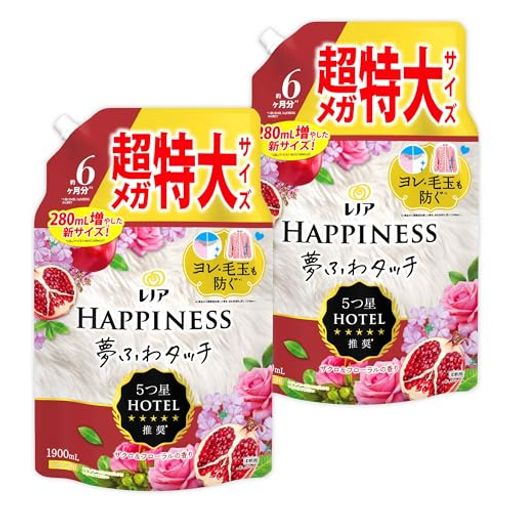 レノア 【まとめ買い】[大容量] ハピネス 夢ふわタッチ 柔軟剤 ナチュラルシリーズ ザクロ&フローラル 詰め替え 1,900ML×2袋