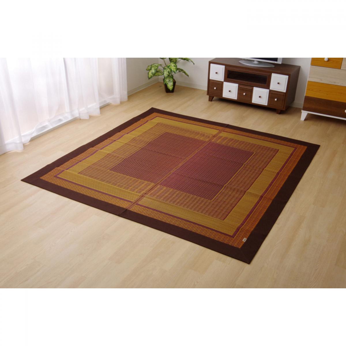 【I】【代引不可】い草 花ござ DXランクス ラグ 裏貼り加工 総色 ワイン 約191×191cm 日本製 畳 カバー センターラグ い草【北海道・沖縄・離島不可】【代引