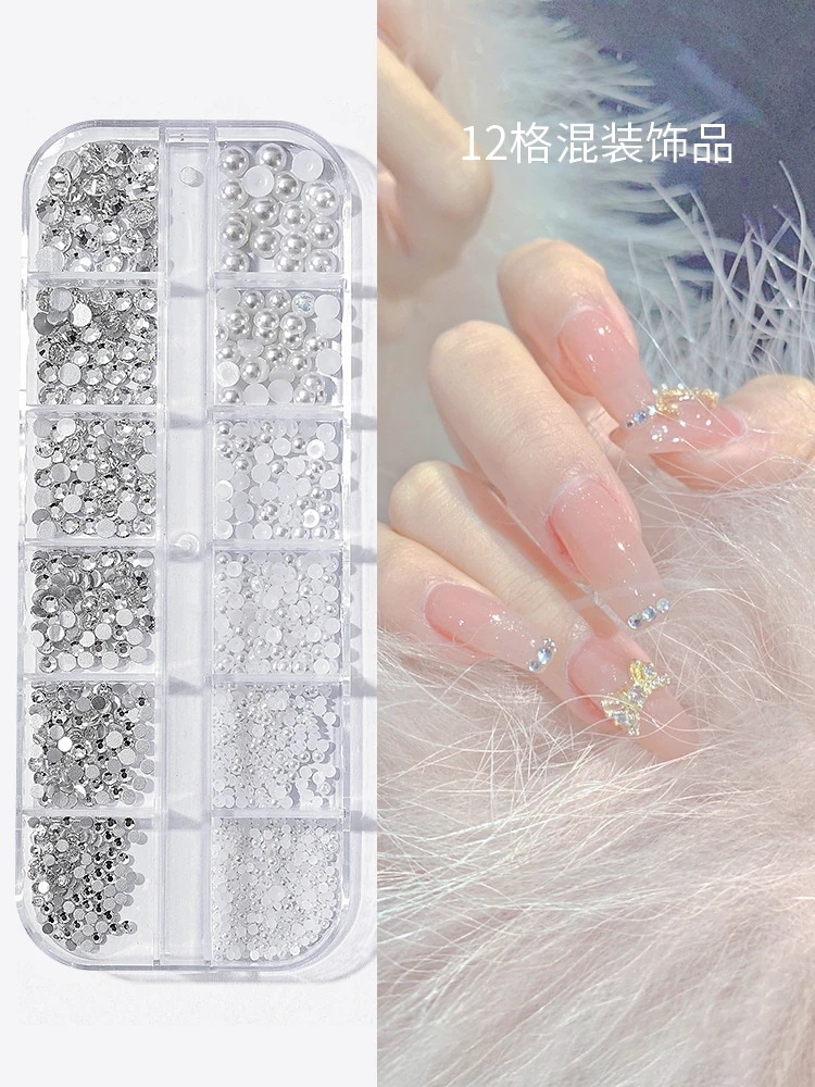 エクスプローシブパールネイルアクセサリー2025ニューネットレッドミックスセミサークルスーパーフラッシュスモールウォーターダイヤモンドネイルデコレーション