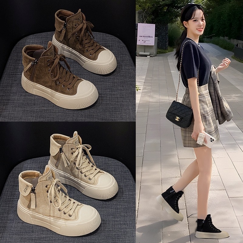 シューズ 靴 スニーカー レディーススニーカー 厚底スニーカー ハイカットスニーカー サイドジップ付き 美脚 脚長 きれいめ カジュアル 大人 おしゃれ 女っぽ とろみ感 春 秋 冬 通勤 お出かけ 5,989円