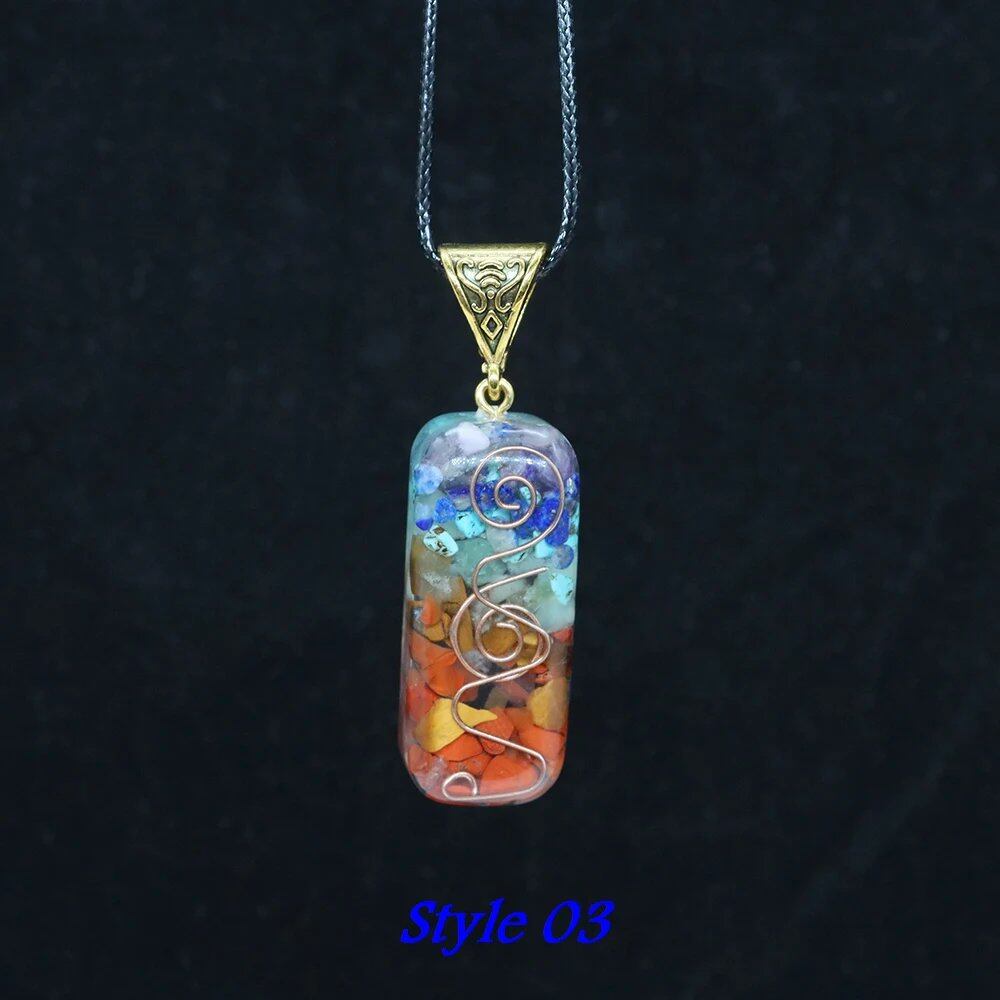 7チャクラストーン ペンダントネックレス レトロ チャクラヒーリング エネルギークリスタル 天然石ペンデュラム 女性用 ヨガ 瞑想 ギフト カラー：スタイル03 商品名：直径50mm 50個入り