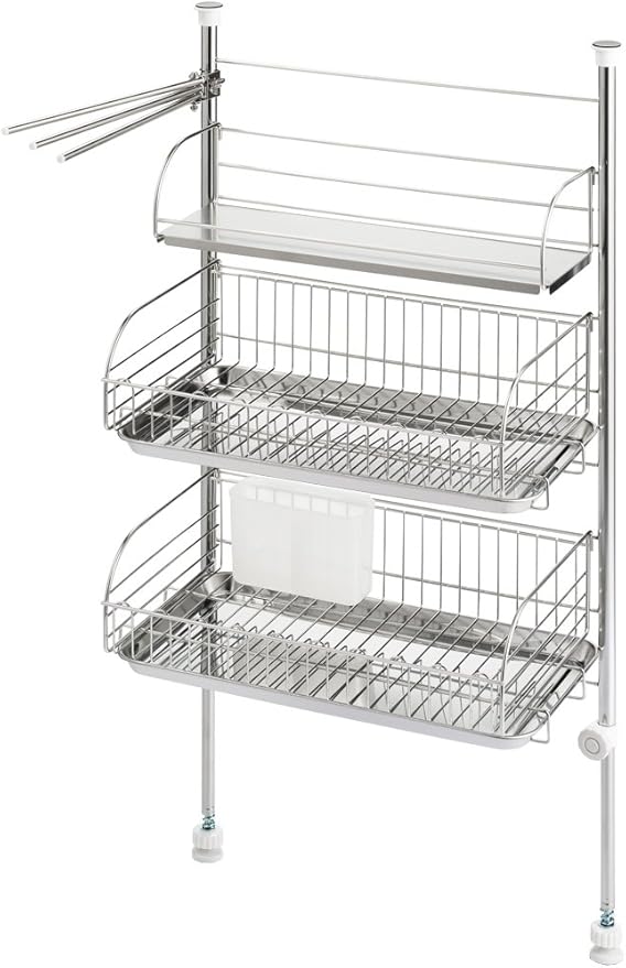 突っ張り水切り バスケットが外せる シルバー 43.4×24×71~111cm 1305037