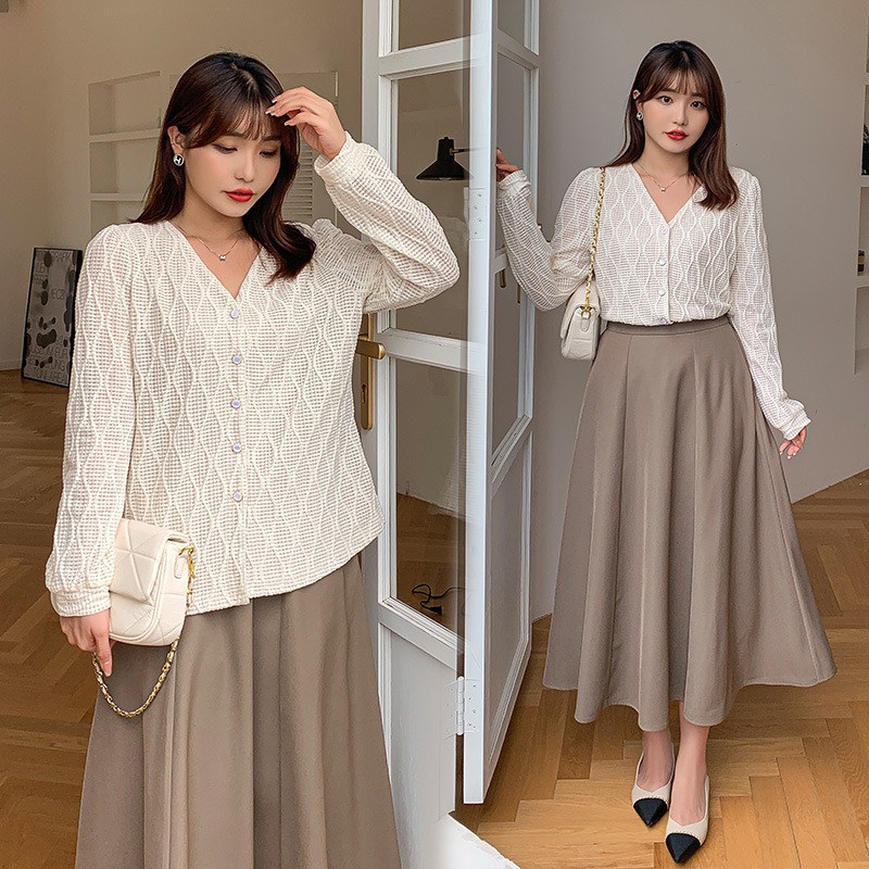 5L 4L 秋冬 韓国 大きいサイズ 長袖ニットトップス レディースシャツブラウス タイト ストレッチ 30代 40代 50代 60代ぽっちゃりフランスの上着の大きいサイズの婦人服の潮の韓国版はやせて