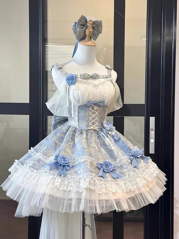 激安本日限定 ワンピースブルージャガード生地春ガールスイートガールプリンセス 7,071円