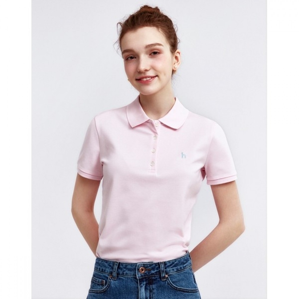 (ヘッジズレディース) 24SS ライトピンクベーシックショートスリーブカラー T シャツ HSTS4BC31P1