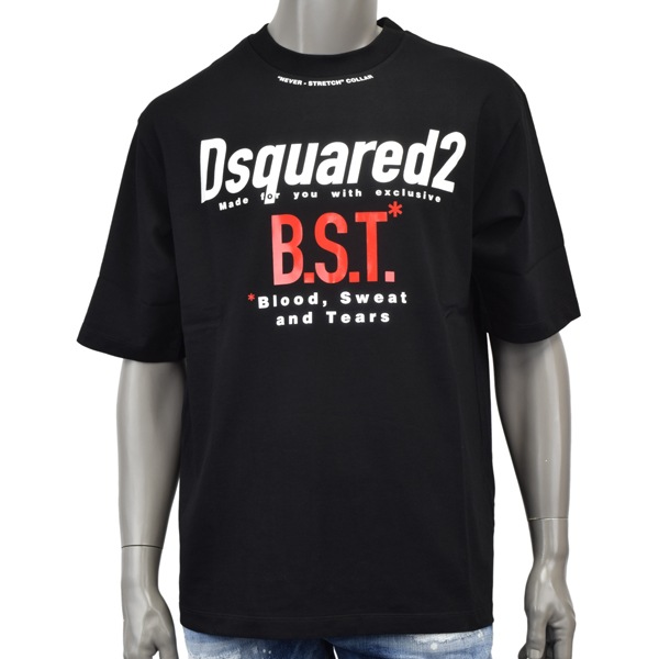 DSQUARED2 ディースクエアード LOOSE FIT BLOOD SWEAT TEARS T-SHIRT/B.S.Tプリント ロゴ Tシャツ/S74GD1410 D20033 900
