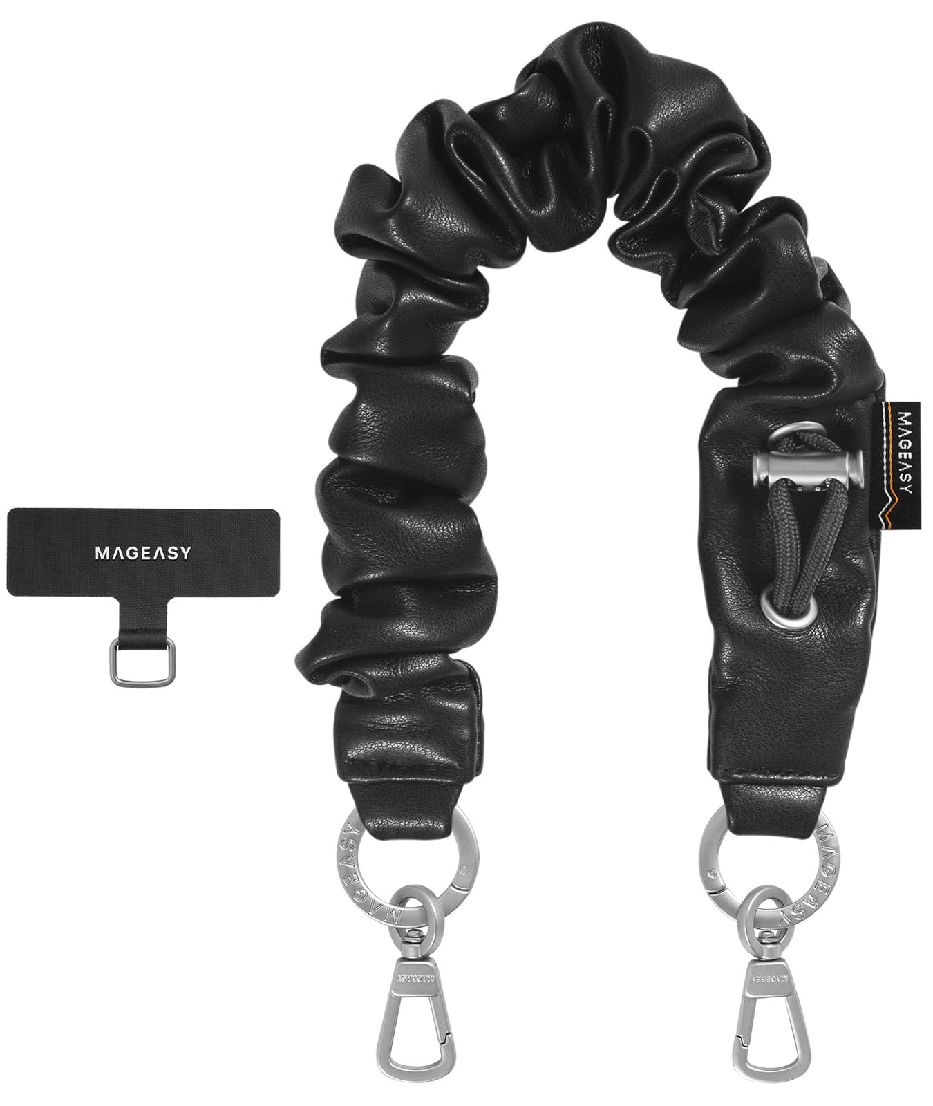 [MagEasy] スマホ ストラップ 切れない ホルダー 付 落下防止 手首 軽量 可愛い スマホストラップ 円形 カラビナ 付 [ iPhone カメラケース 他 対応 ] Scrunchie W