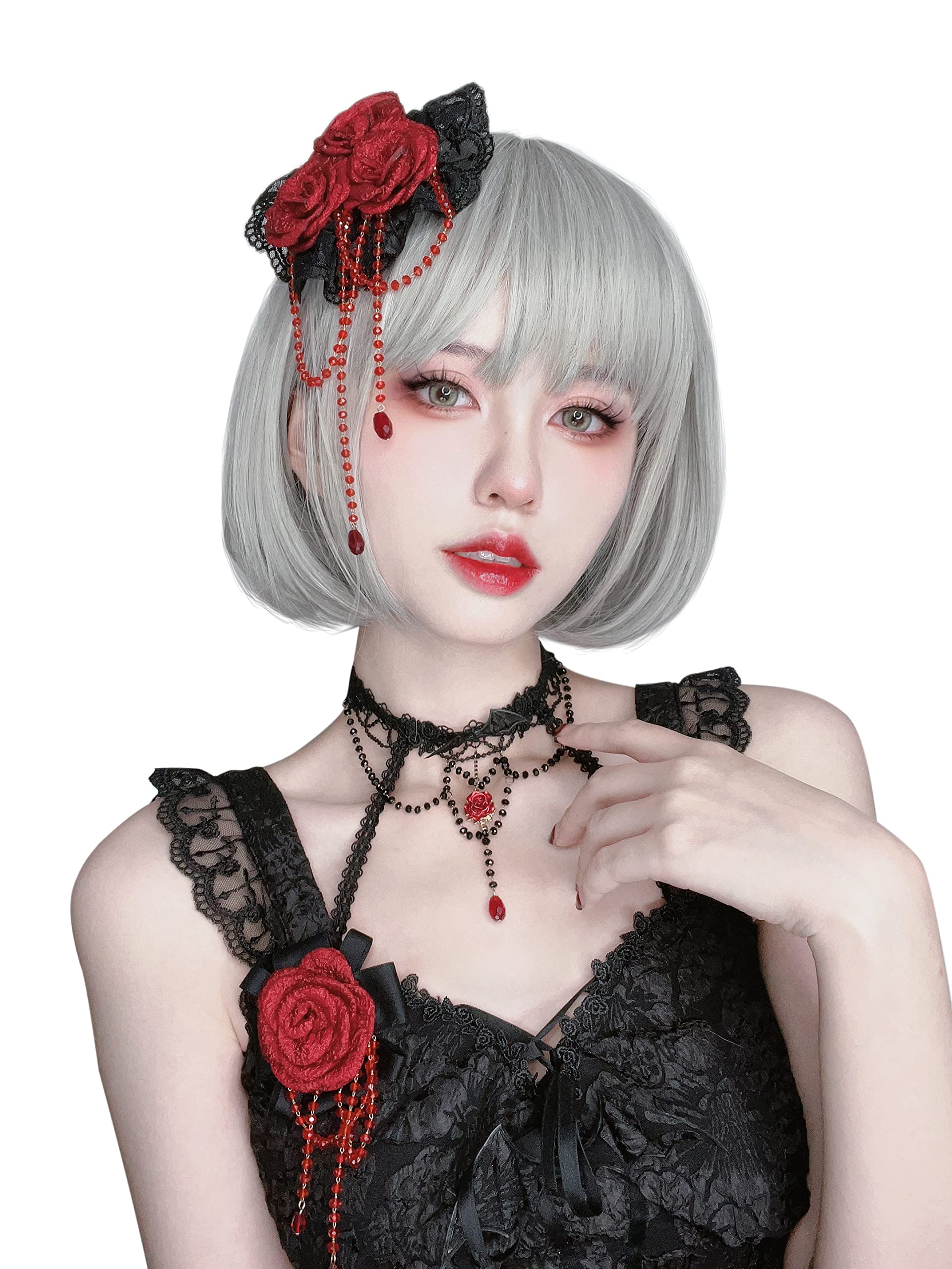 ウィッグ ボブ ショート 夜光 蛍光 ハロウィーン コスプレ イベント フルウィッグ かつら レディーズ ストレート 自然 耐熱 小顔効果 wig 女装 原宿 日常 ネット/櫛付き (夜光シルバーグレ