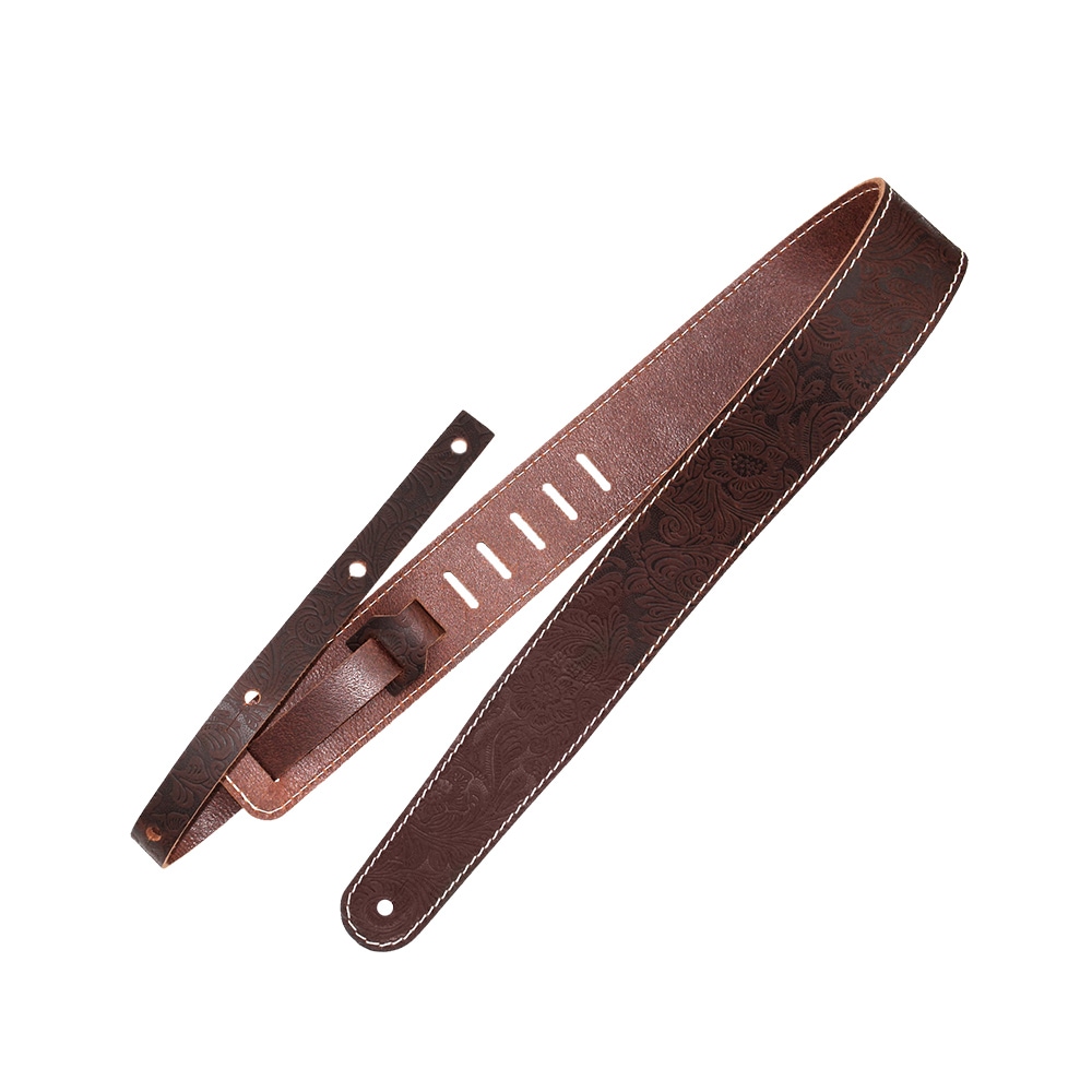 Richterシリーズ ハンドメイド仕様本革ギターストラップ Raw II Contour Western Roseシリーズ 1490 Brown 幅広6cm ドイツ製