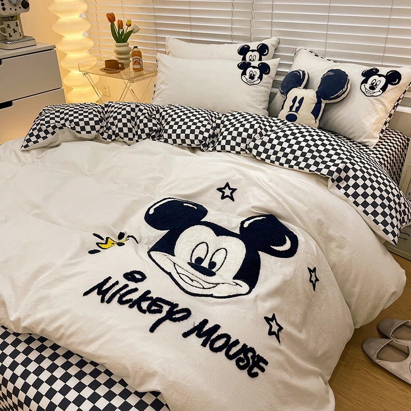 ミッキー綿洗い綿子供寮寝具シーツ掛け布団カバーの3点セット