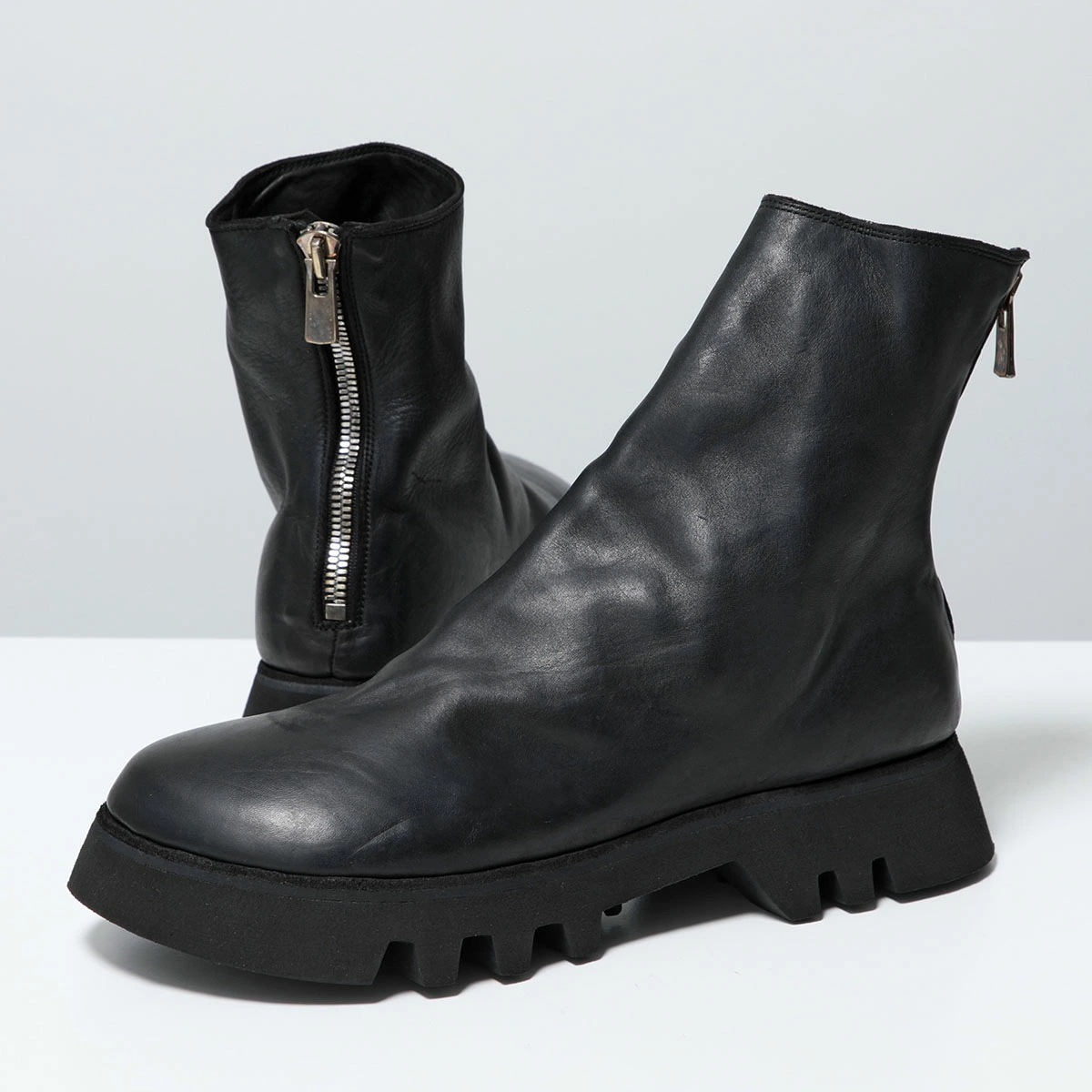 GUIDI グイディ バックジップブーツ ZO08V メンズ ホースレザー フルグレイン ショートブーツ ビブラムソール 製品染め シューズ 靴 BLKT