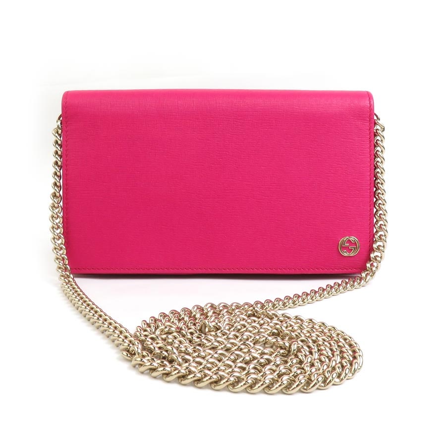 グッチ GUCCI チェーンウォレット レザー ピンク レディース 354697 a0549