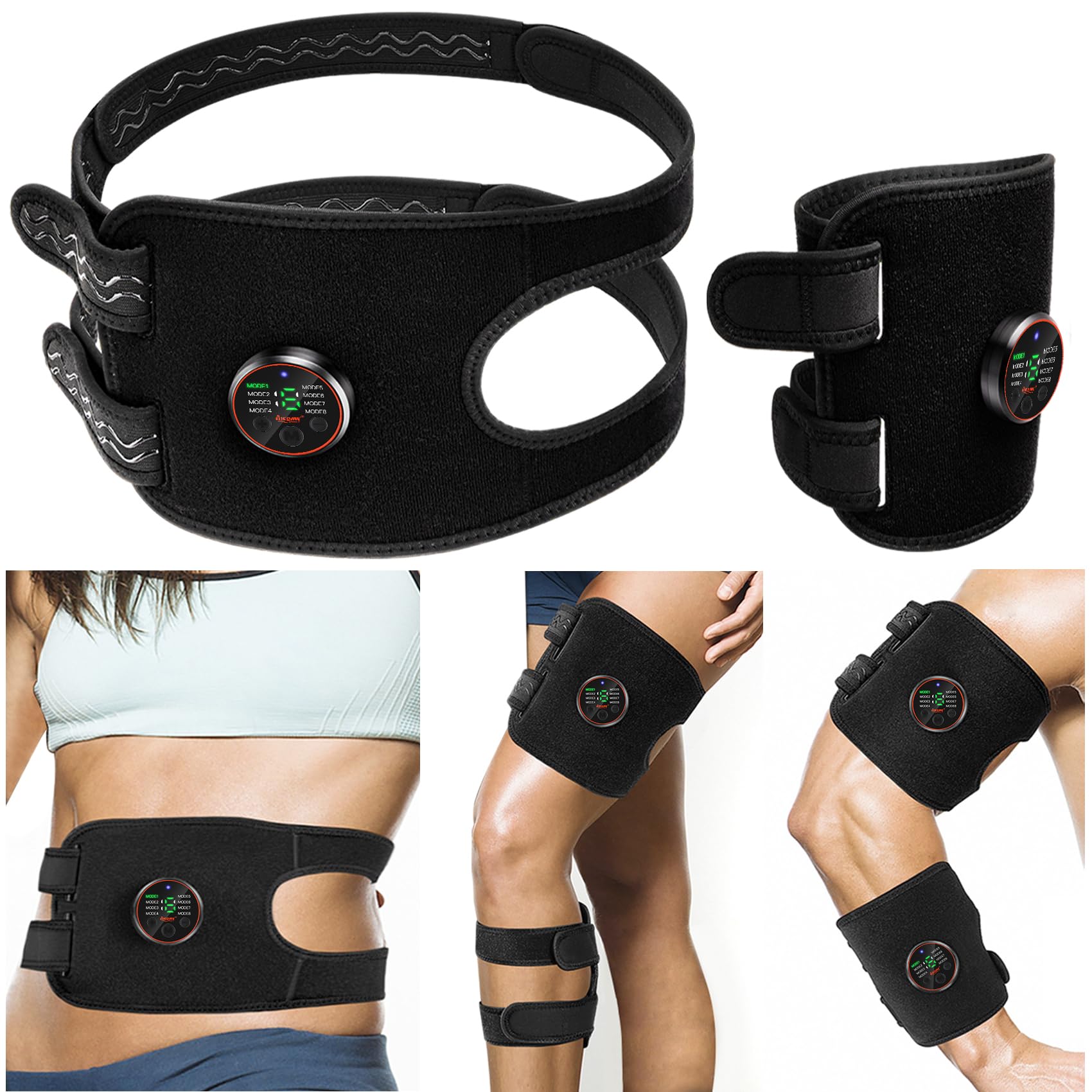 ems 腹筋ベルト【多部位使用可能 特許・実用新案登録】ジェルシート不要 2本セット 腹筋 腕筋 背筋 二の腕 脚 太もも筋トレ トレーニングベルト 男女兼用 ブラックAicomy正規品 [並行輸入品