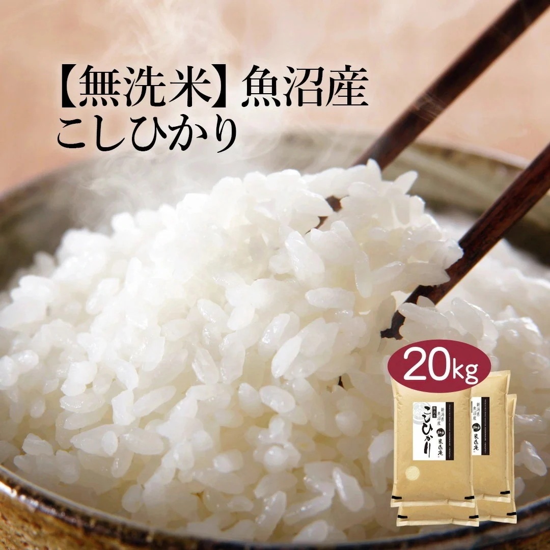無洗米 新潟県 魚沼産 こしひかり (茶袋) 20kg 5kg 4セット 令和6年産 お米 こめ 20キロ 安い おこめ 白米 国産 食品 ギフト 内祝い お歳暮 送料無料 おくさま印 18,225円